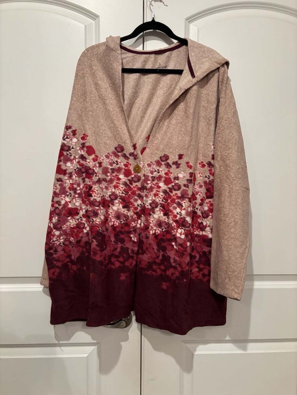 Cuddl Duds Hooded Wrap Size 3X Tan Burgundy Floral